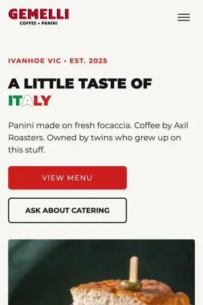 Gemelli Coffee and Panini website design Ivanhoe
