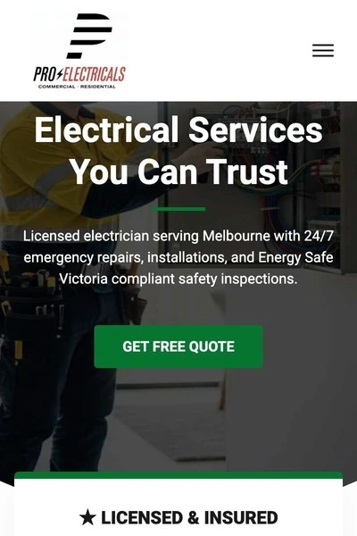 ProElectricals electrician website design Melbourne